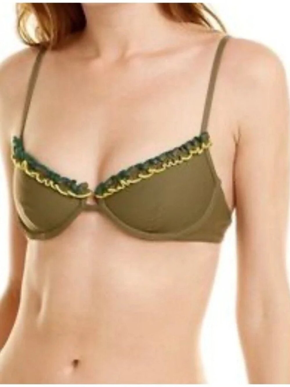 SOMETHING NAVY Daffodil Ruffle Bikini Top in Olive size M REVOLVE